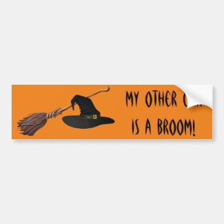 Witch Hat and Broomstick Bumper Sticker