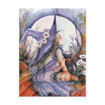 Witch in a pumpkin patch Postcard by Creechers Witch in a pumpkin patch Postcard