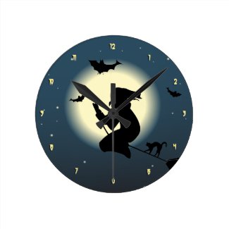 Witch In Action Halloween Wall Clock