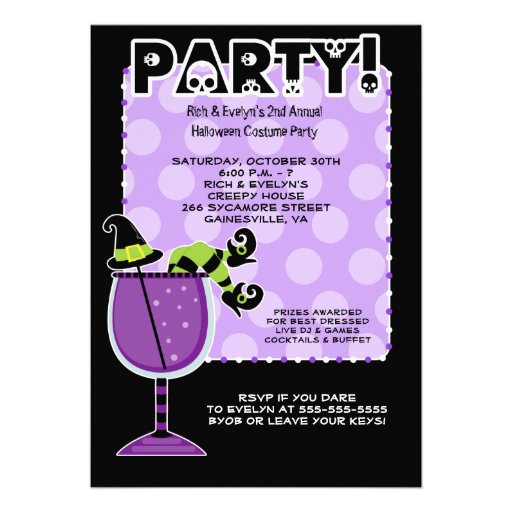 Witch in Cocktail Halloween Party 5x7 Invitation
