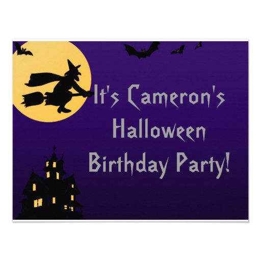 "Witch In Flight at Midnight" - Halloween Birthday Personalized Invites