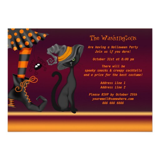 Witch Legs, Cat and Spider Halloween Party Custom Invitations