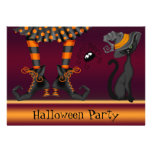 Witch Legs, Cat and Spider Halloween Party Custom Invitations