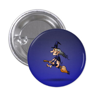 Witch on a broom 1 inch round button