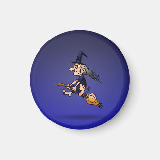 Witch on a broom 1 inch round magnet