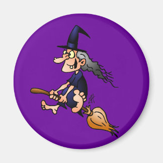 Witch on a broom 2 inch round magnet