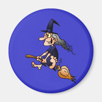 Witch on a broom 2 inch round magnet