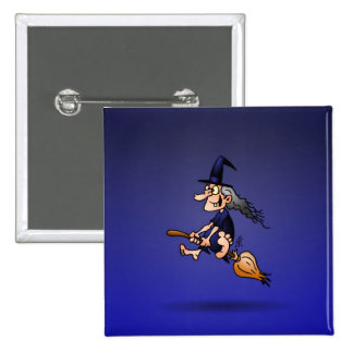 Witch on a broom 2 inch square button