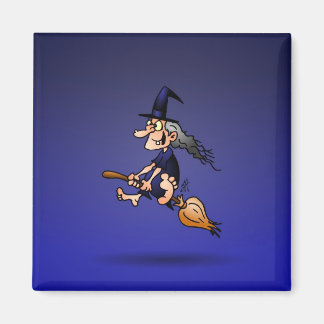 Witch on a broom 2 inch square magnet