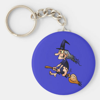 Witch on a broom basic round button keychain