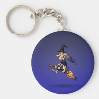 Witch on a broom basic round button keychain
