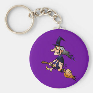 Witch on a broom basic round button keychain