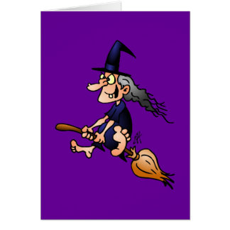 Witch on a broom greeting card