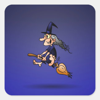 Witch on a broom square sticker