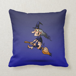Witch on a broom throw pillow