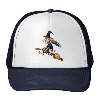 Witch on a broom trucker hat