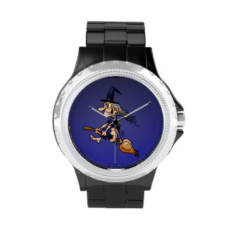 Witch on a broom watches