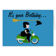 Witch on a Motor bike Birthday card
