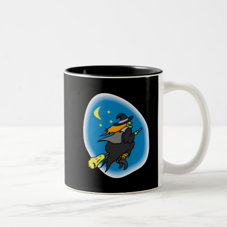 Witch on broom coffee mugs