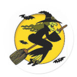 Witch On Broomstick Round Stickers