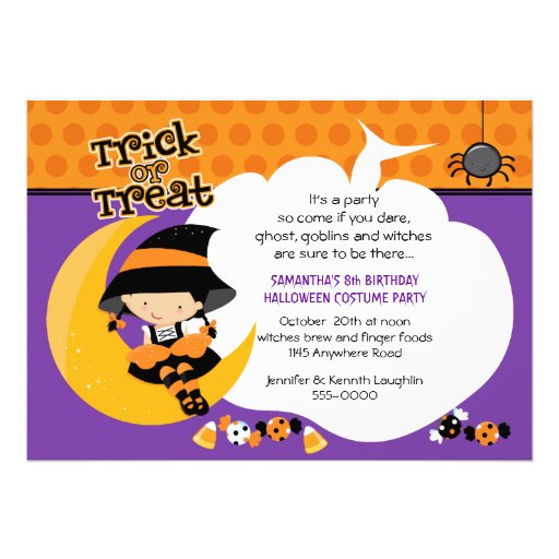 Witch on the Moon Halloween Birthday Personalized Invitation (front side)