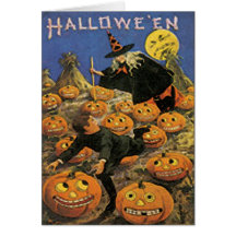Witch & Pumpkin Patch Vintage Halloween Card