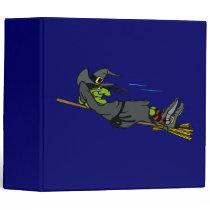 witch relaxing on flying broom binders