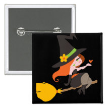Witch Riding a Broomstick Pinback Buttons