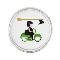 Witch Riding A Green Moped