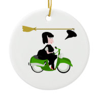 Witch Riding A Green Moped Christmas Tree Ornament