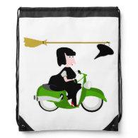 Witch Riding A Green Moped Cinch Bags
