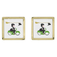 Witch Riding A Green Moped Cuff Links