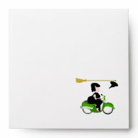 Witch Riding A Green Moped Envelope