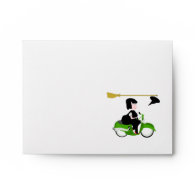 Witch Riding A Green Moped Envelopes