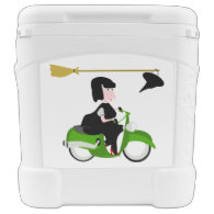 Witch Riding A Green Moped Igloo Rolling Cooler