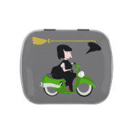 Witch Riding A Green Moped Jelly Belly Tins