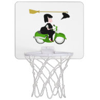 Witch Riding A Green Moped Mini Basketball Hoop