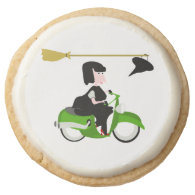 Witch Riding A Green Moped Round Premium Shortbread Cookie