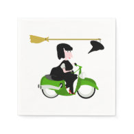 Witch Riding A Green Moped Paper Napkins