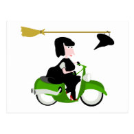 Witch Riding A Green Moped Post Card