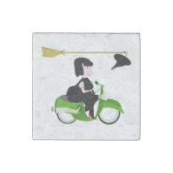 Witch Riding A Green Moped Stone Magnet