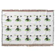 Witch Riding A Green Moped Throw Blanket