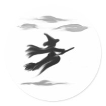 Witch Riding Her Broom Painted Design Stickers