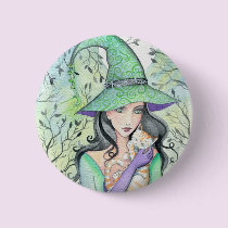 Witch Tabby Cat Halloween Pin by Molly Harrison buttons