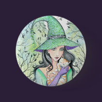 Witch Tabby Cat Halloween Pin by Molly Harrison buttons