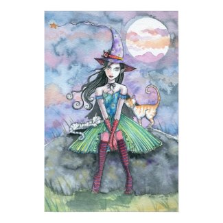 Witch Tabby Cats Moon Art Print Poster print