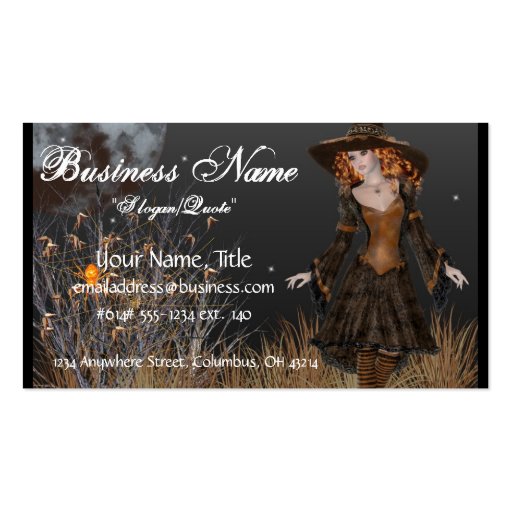 Witch Walking at Night Fantasy Business Cards (front side)