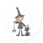 Witch with Black Cat Round Stickers