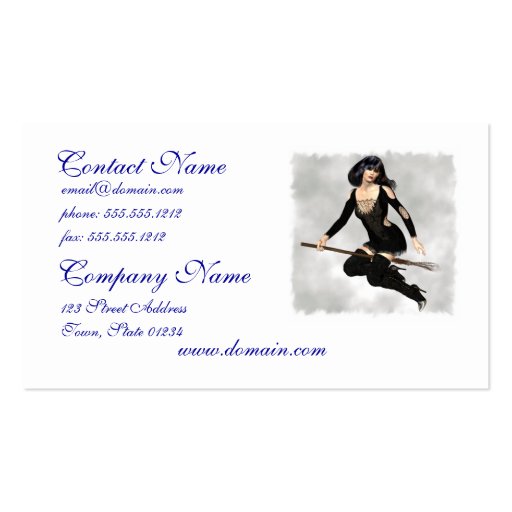 Witch with Broom Business Cards (front side)