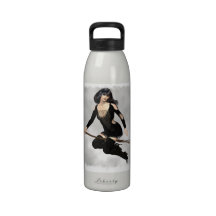 Witch with Broom Water Bottle